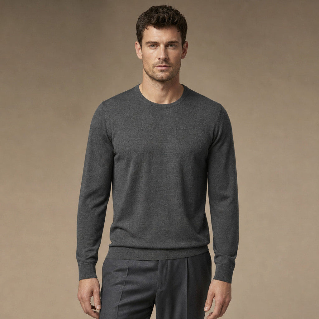 Ormond | Crewneck Jumper Fine Gauge Wool in Graphite – Premium Editorial