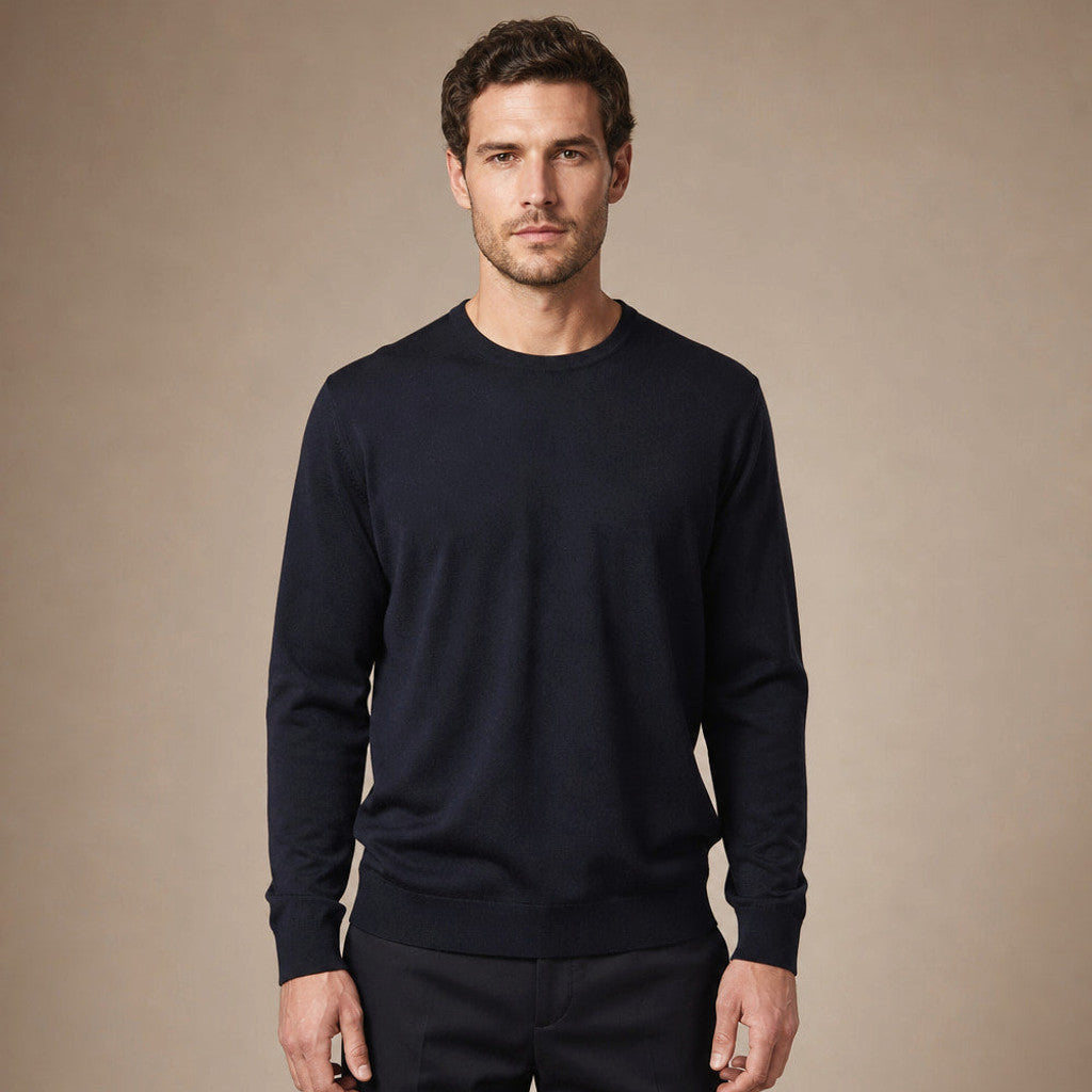 Ormond | Crewneck Jumper Fine Gauge Wool in Midnight Navy – Premium Editorial