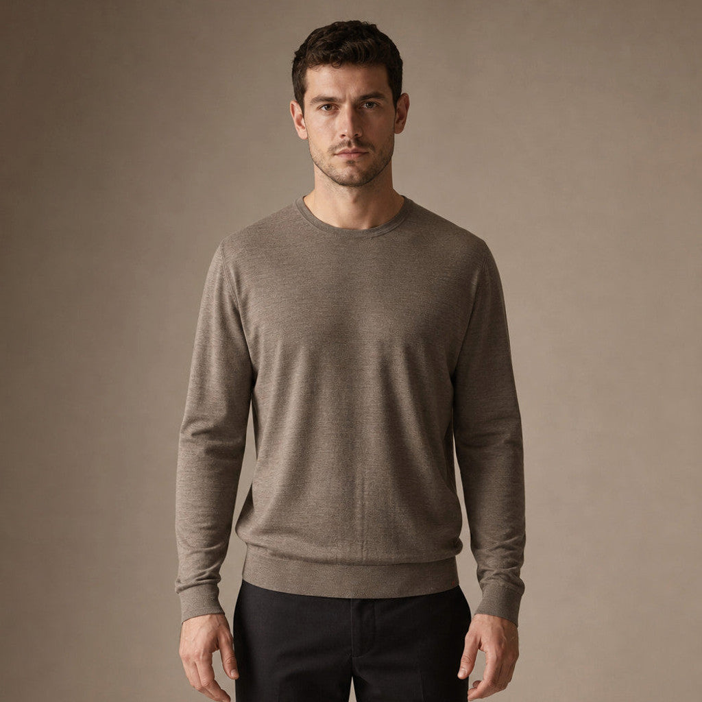 Ormond | Crewneck Jumper Fine Gauge Wool in Warm Tan – Premium Editorial