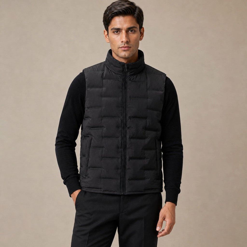Orson | Puffer Vest Stand Collar Down Fill in Black – Premium Editorial