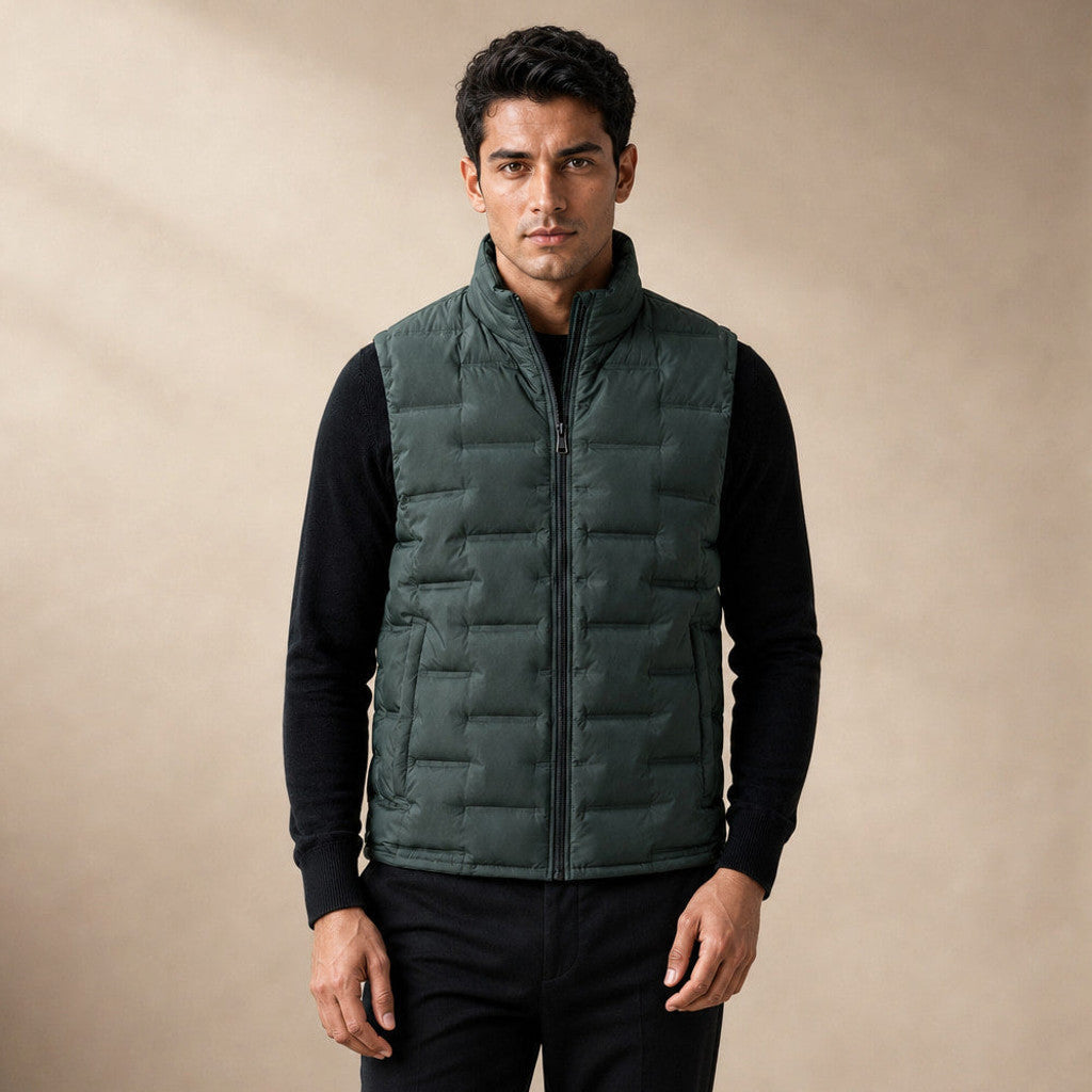 Orson | Puffer Vest Stand Collar Down Fill in Green – Premium Editorial
