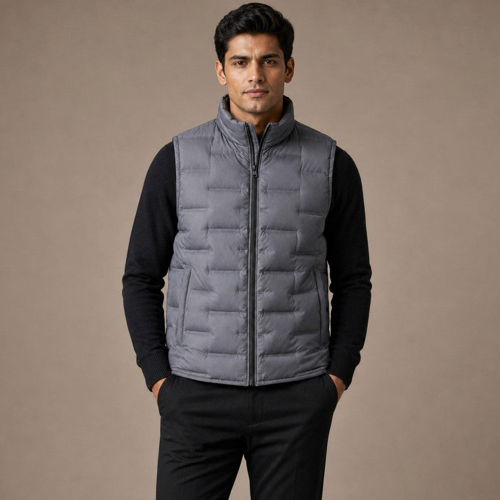 Orson | Puffer Vest Stand Collar Down Fill in Grey – Premium Editorial