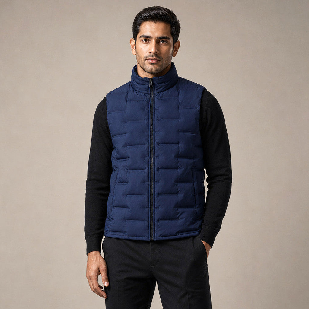 Orson | Puffer Vest Stand Collar Down Fill Navy – Product Photo