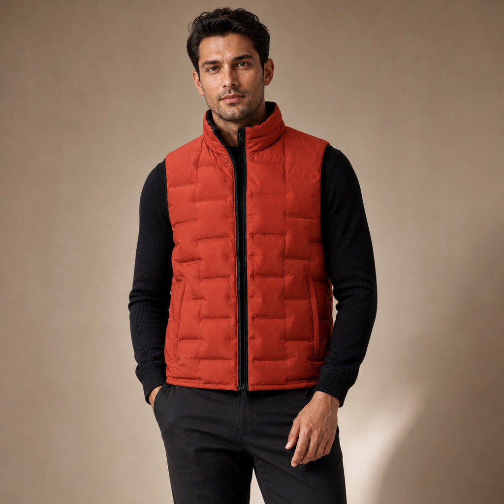 Orson | Puffer Vest Stand Collar Down Fill Orange – Product Photo