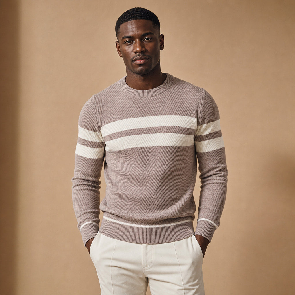 Crew Neck Jumper Textured Knit Beige – Product Photo