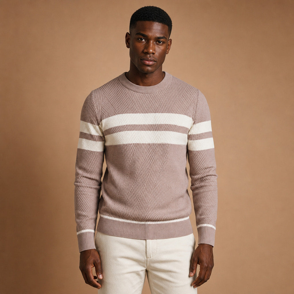 Crew Neck Jumper Textured Knit in Beige – Tomosino Premium Menswear