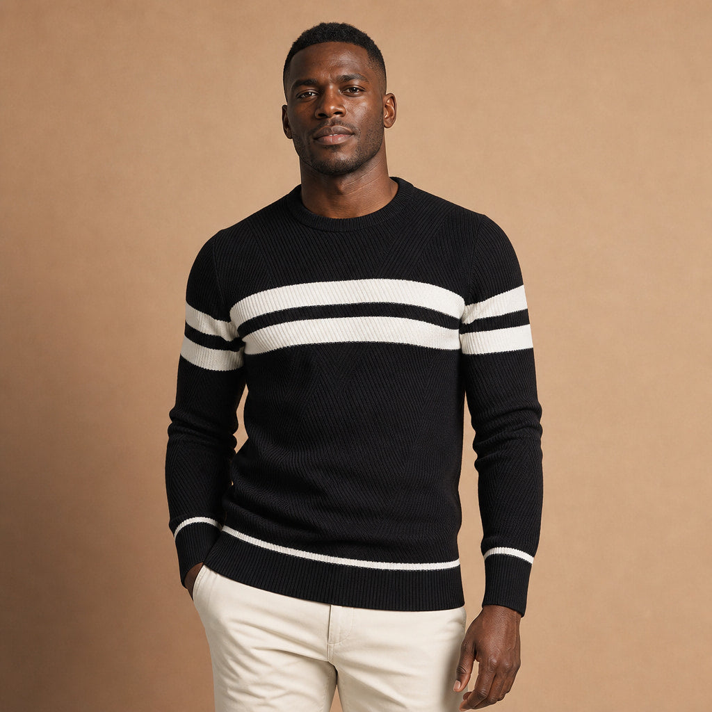 Crew Neck Jumper Textured Knit Black – Product Photo