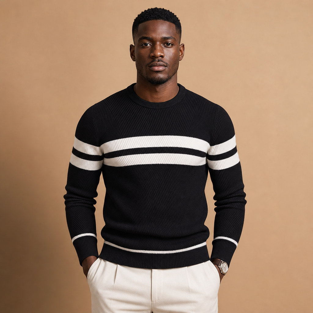 Crew Neck Jumper Textured Knit in Black – Tomosino Premium Menswear