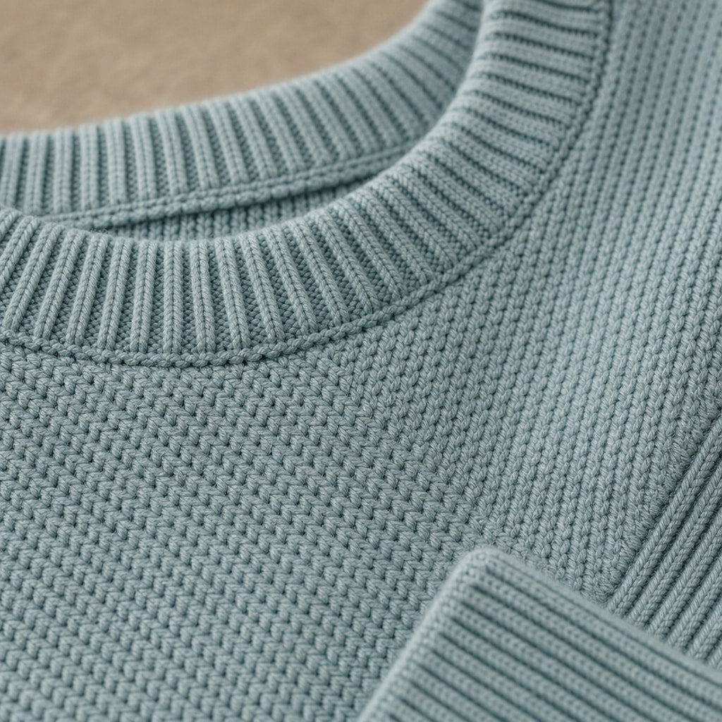 Crew Neck Jumper Textured Knit Blue – Fabric and Detail Close-Up