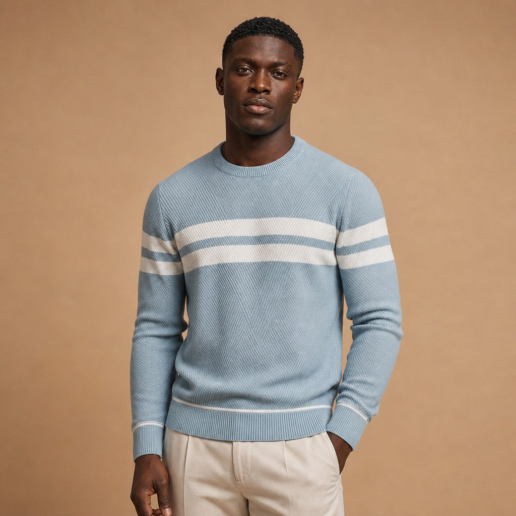 Crew Neck Jumper Textured Knit Blue – Product Photo