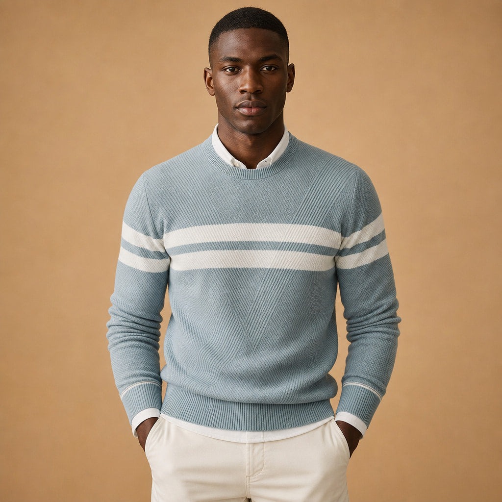 Crew Neck Jumper Textured Knit in Blue – Tomosino Premium Menswear