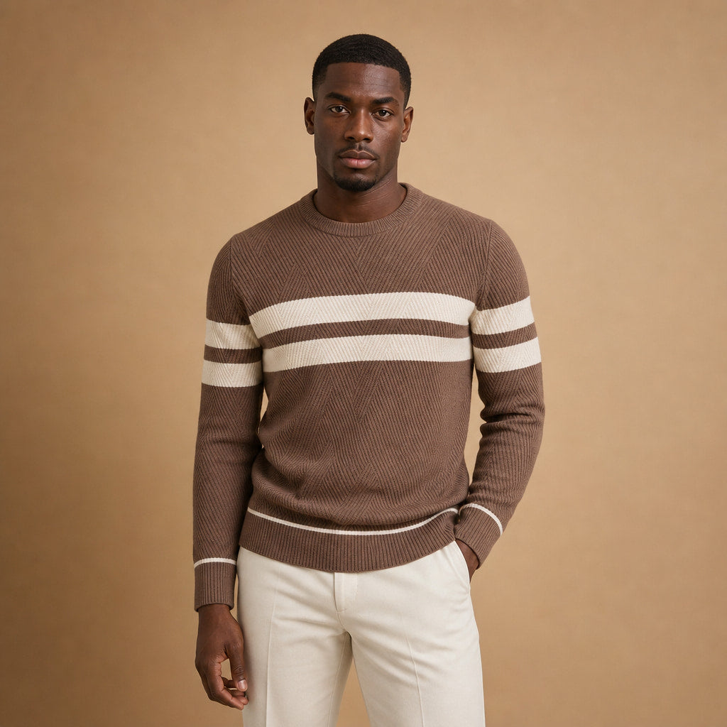 Crew Neck Jumper Textured Knit Brown – Product Photo