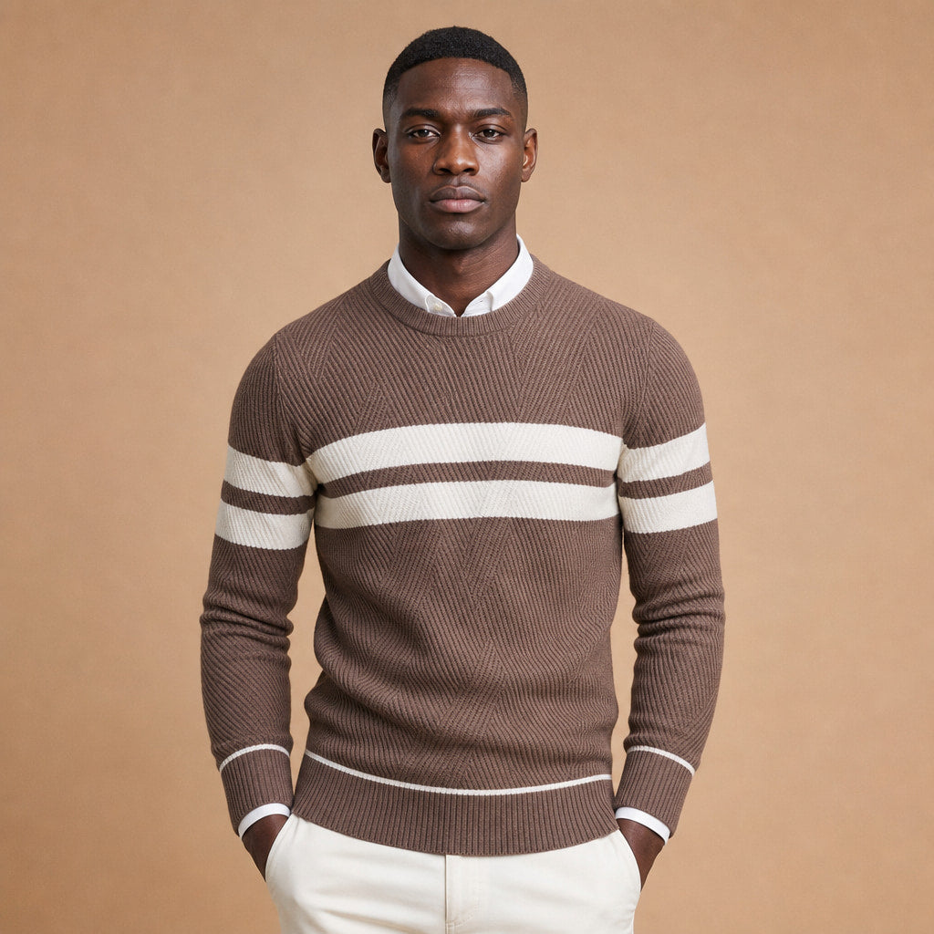 Crew Neck Jumper Textured Knit in Brown – Tomosino Premium Menswear