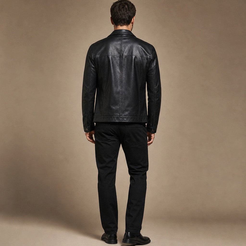 Orville | Biker Jacket Leather Slim Fit Black Black – Full Look