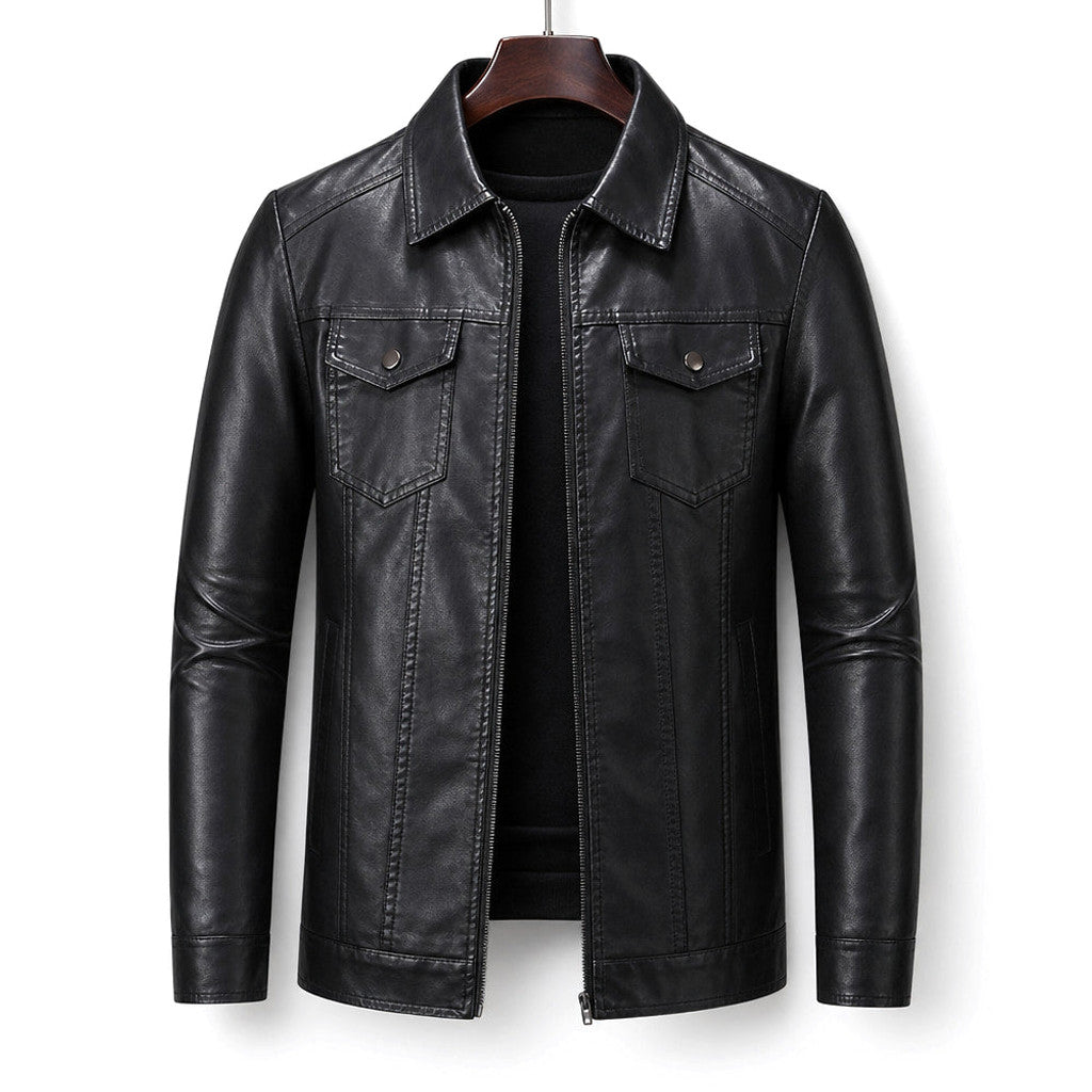 Orville | Biker Jacket Leather Slim Fit Black Black – Product Photo
