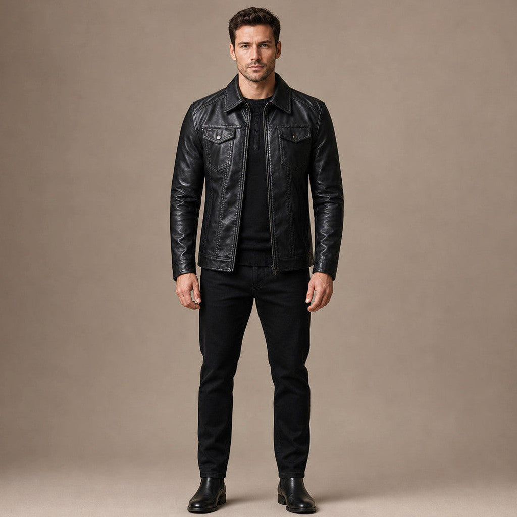 Orville | Biker Jacket Leather Slim Fit Black in Black – Premium Editorial
