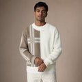 Patchwork Crew Neck Jumper Colour Block Beige – Product Photo