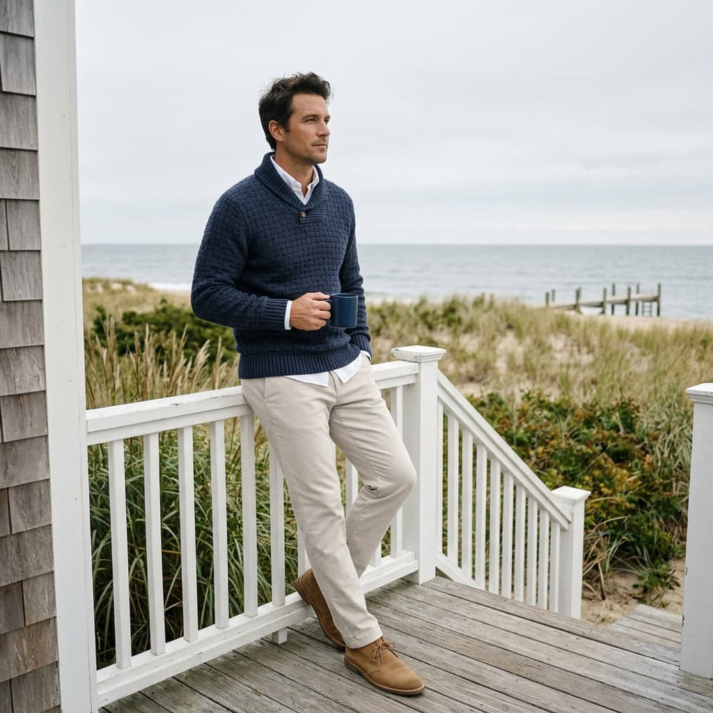 Pelham | Shawl Collar Jumper Basket Weave Knit – Product Photo