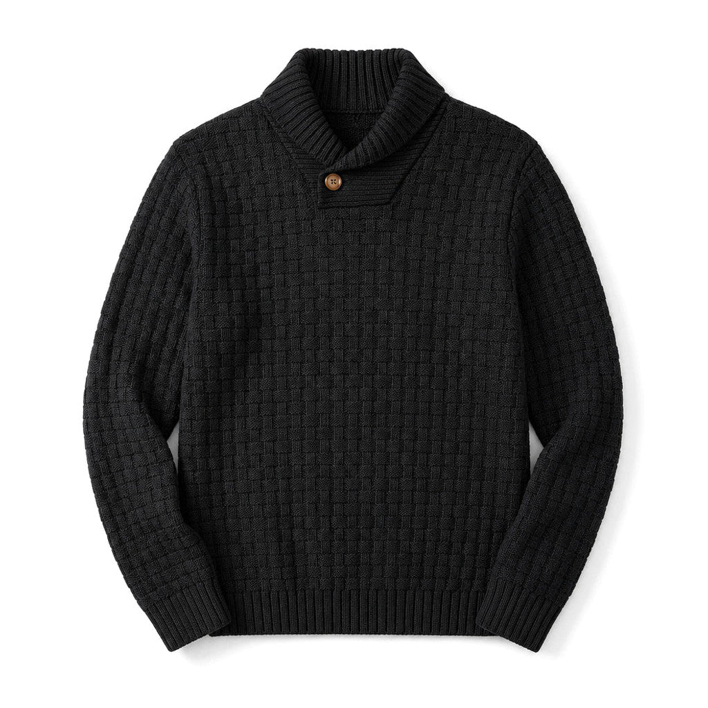 Pelham | Shawl Collar Jumper Basket Weave Knit Black – Product Photo
