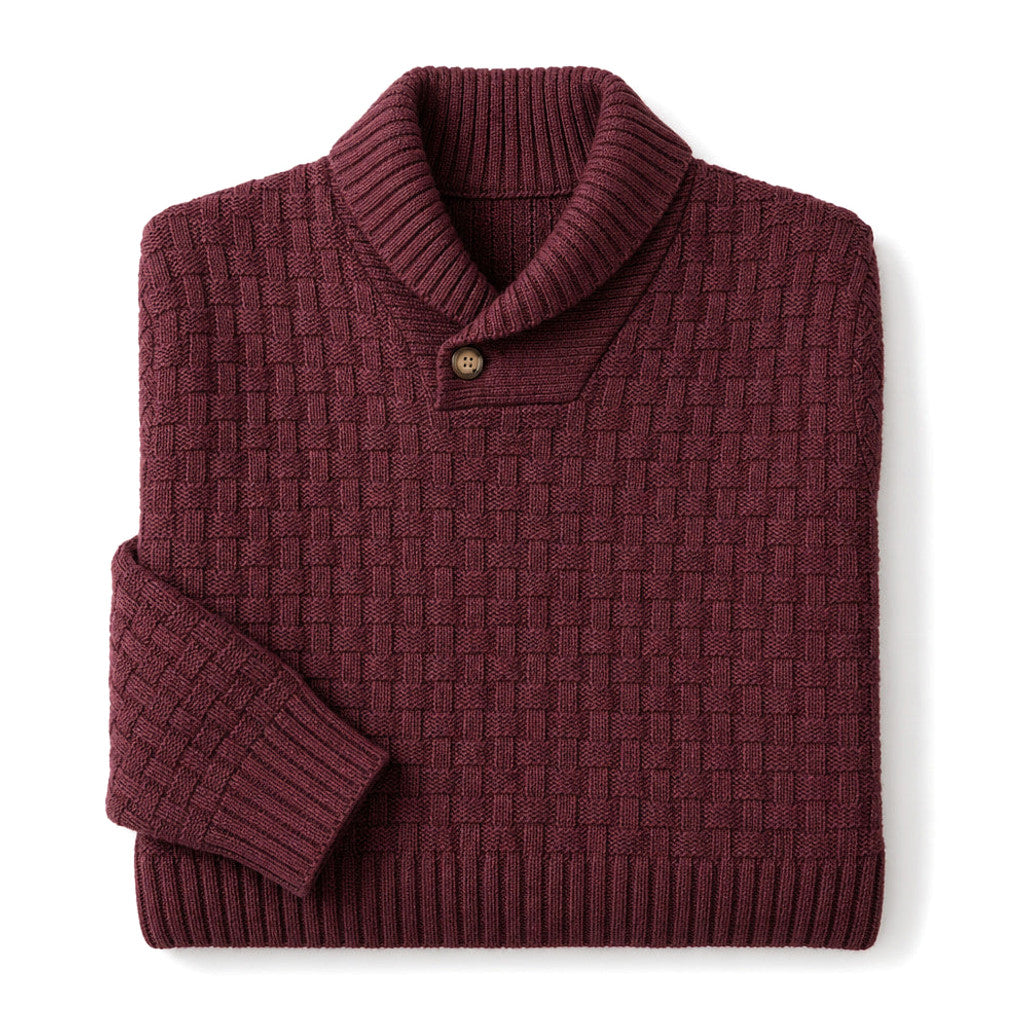 Pelham | Shawl Collar Jumper Basket Weave Knit Burgundy – Product Photo