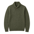 Pelham | Shawl Collar Jumper Basket Weave Knit Military Green – Product Photo
