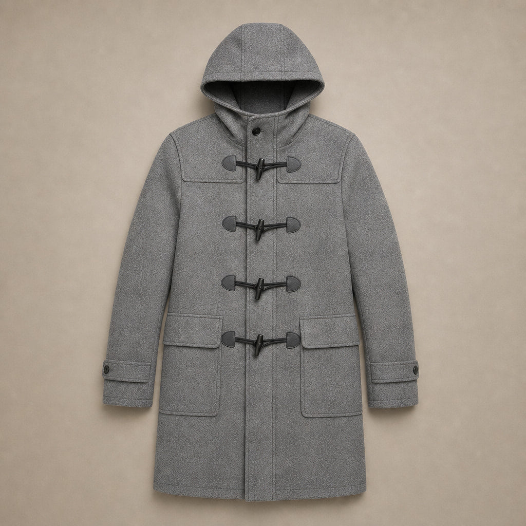 Duffle Coat Hooded Toggle Front Grey Grey – Flat Lay Product Photo