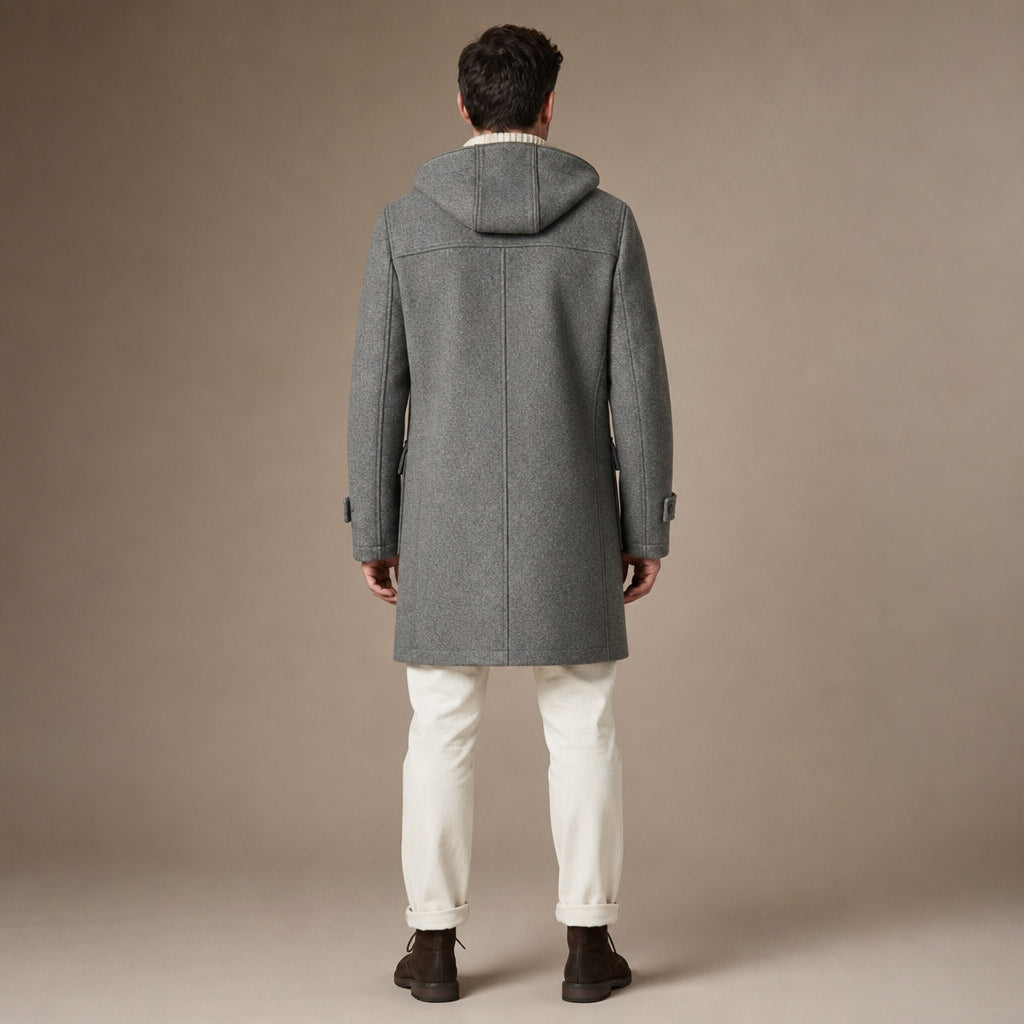 Duffle Coat Hooded Toggle Front Grey Grey – Full Look