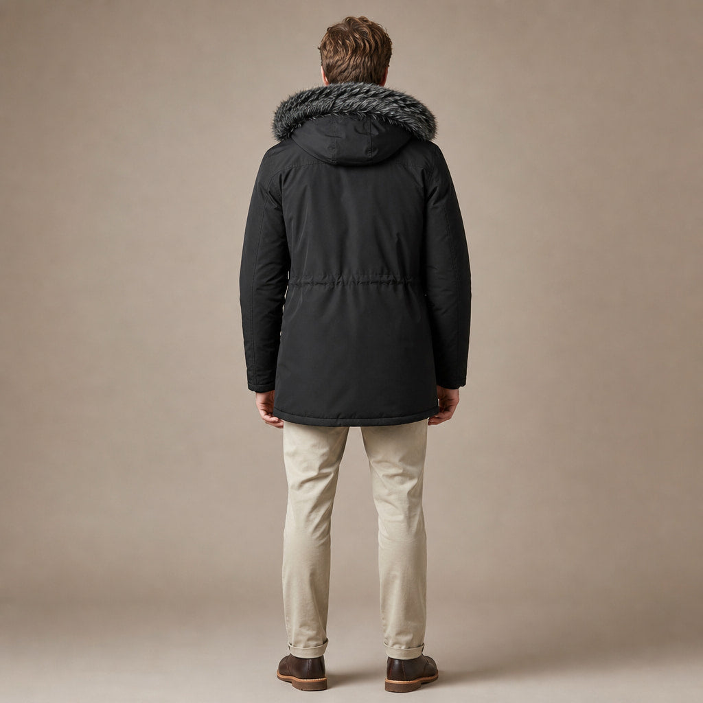 Parka Jacket Detachable Fur Hood Black – Full Look