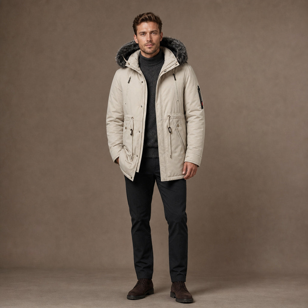 Parka Jacket Detachable Fur Hood Khaki – Product Photo