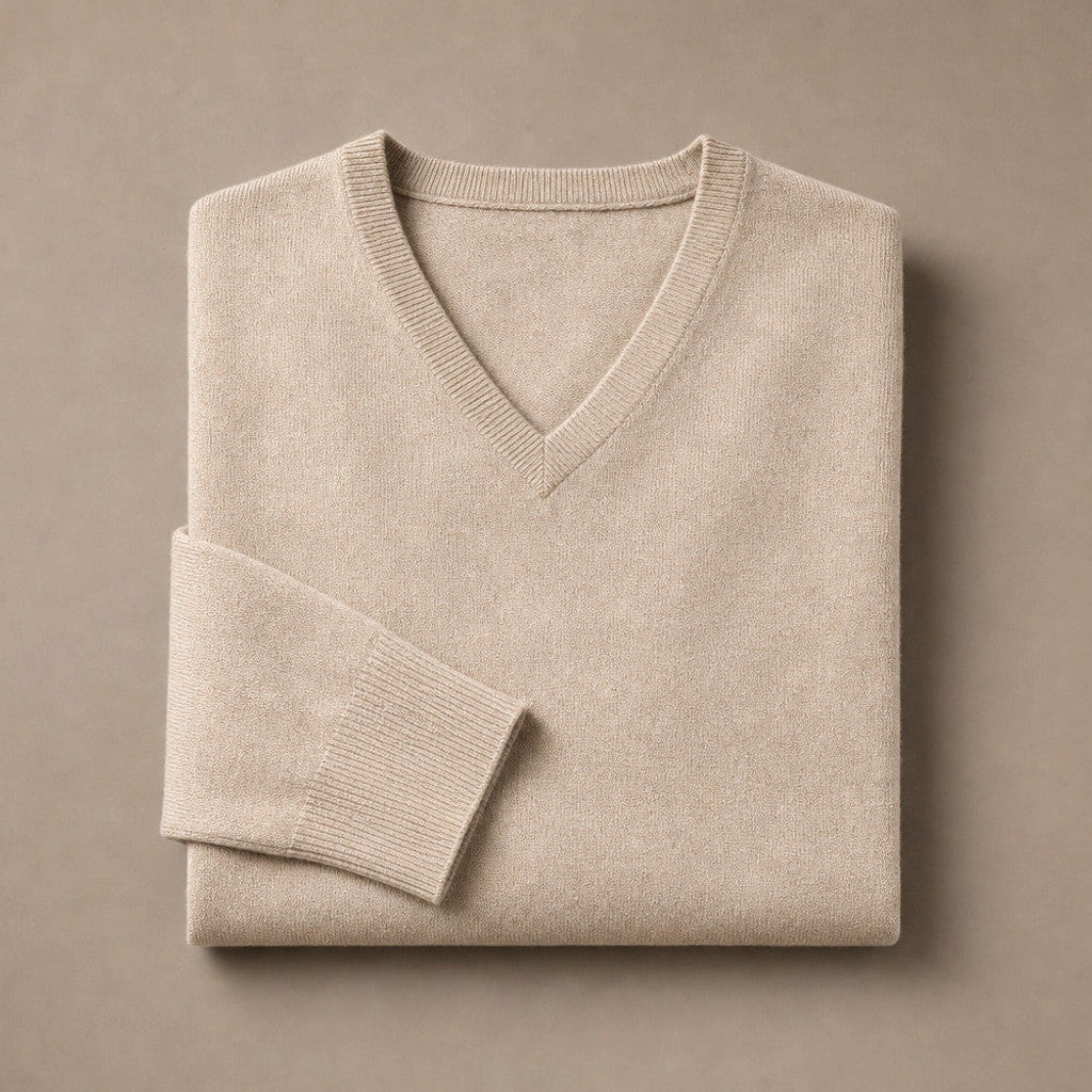 Prescott | V-Neck Jumper Fine Knit Beige – Product Photo
