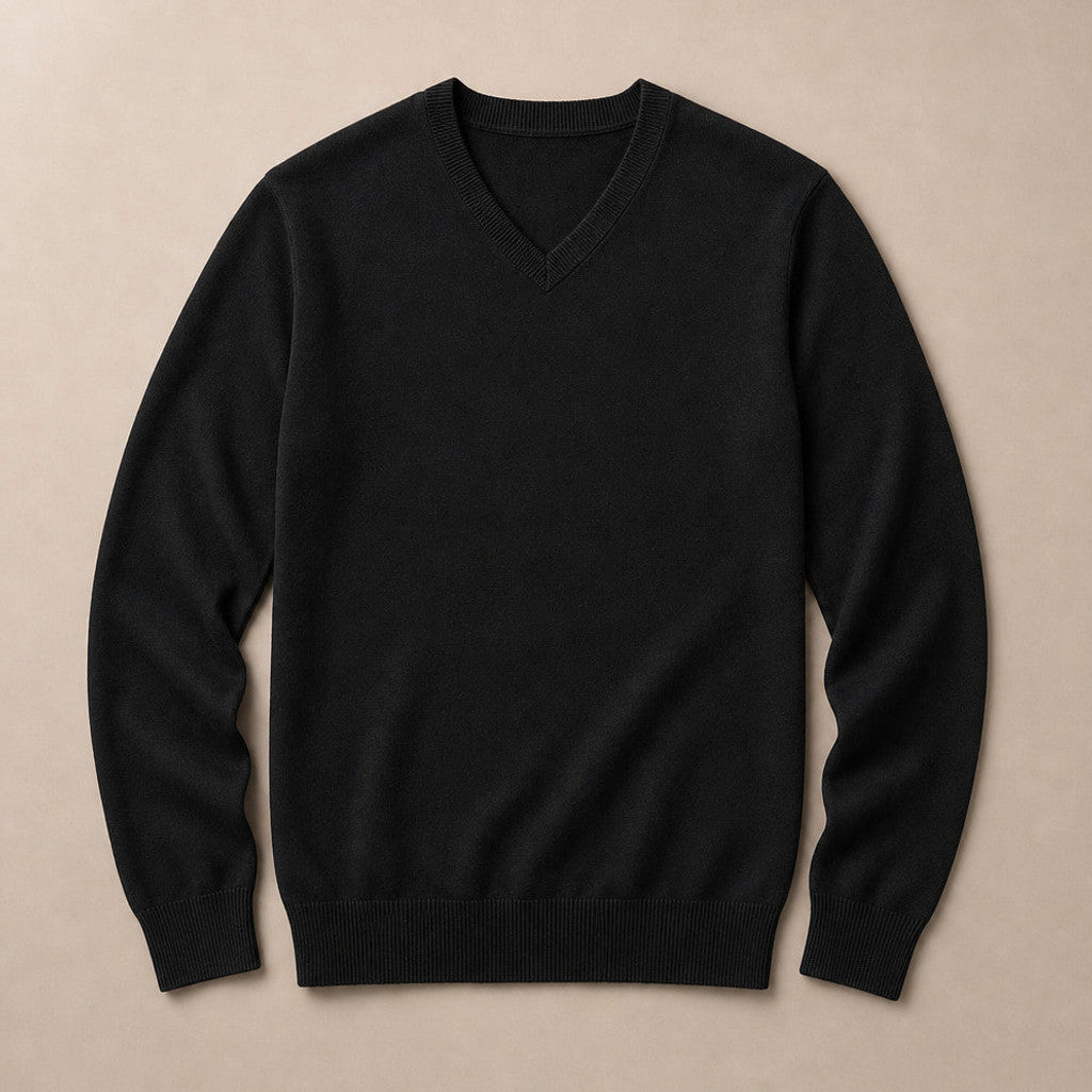 Prescott | V-Neck Jumper Fine Knit Black – Product Photo