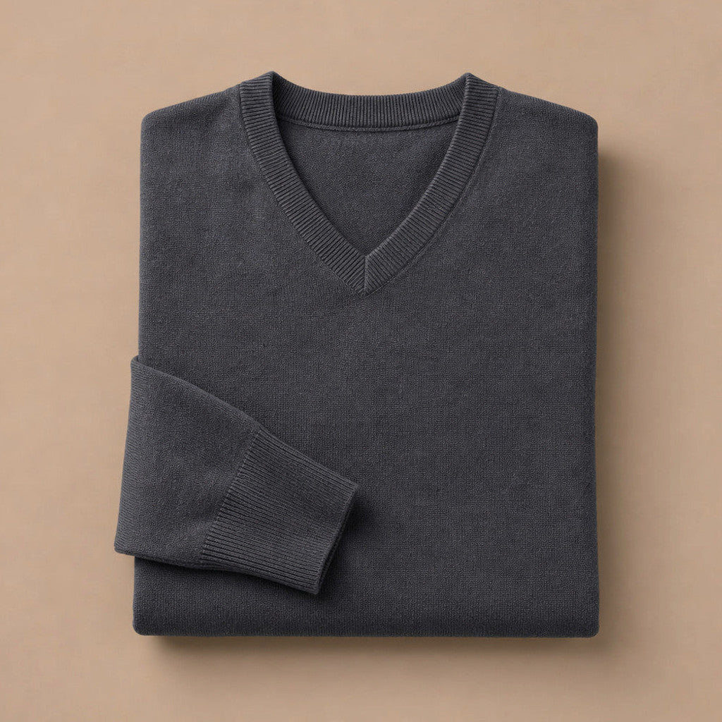 Prescott | V-Neck Jumper Fine Knit Dark Gray – Product Photo