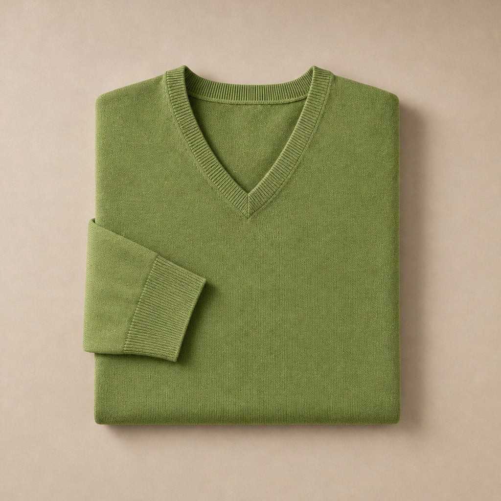 Prescott | V-Neck Jumper Fine Knit Green – Product Photo