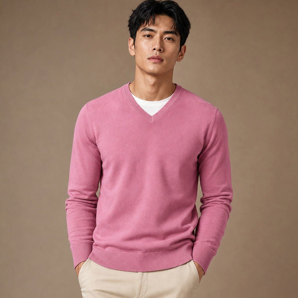 Prescott | V-Neck Jumper Fine Knit in Pink – Premium Editorial