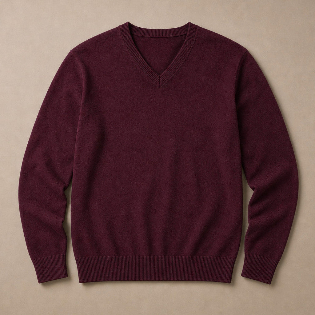 Prescott | V-Neck Jumper Fine Knit Wine – Product Photo