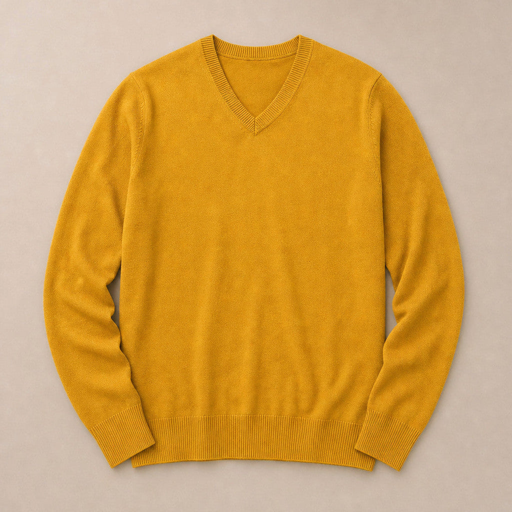 Prescott | V-Neck Jumper Fine Knit Yellow – Product Photo