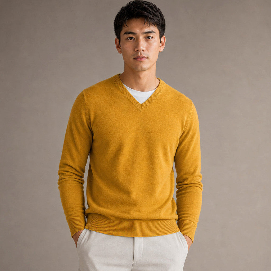 Prescott | V-Neck Jumper Fine Knit in Yellow – Premium Editorial