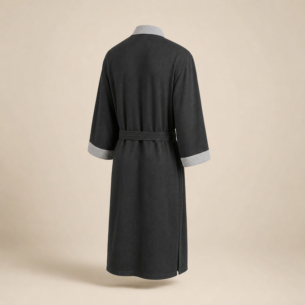 Kimono Bathrobe Lightweight Cotton Black – Side Angle View