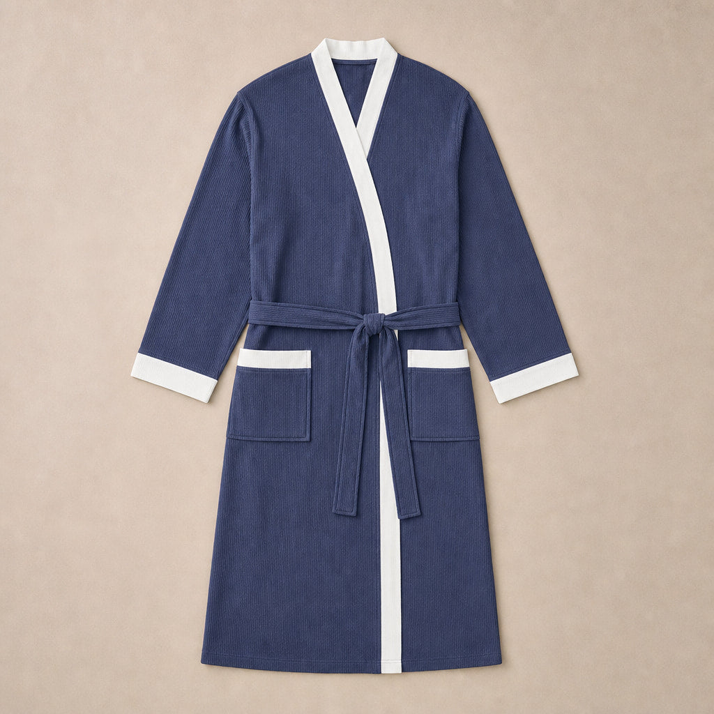 Kimono Bathrobe Lightweight Cotton Navy Blue – Product Photo