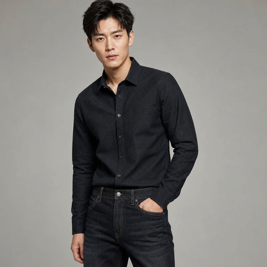 Prizar | Jeans Stretch Cotton Structured Fit Light Black – Side Angle View
