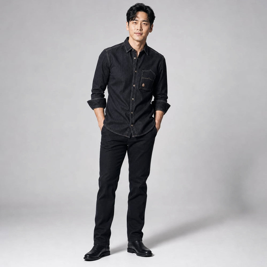 Prizar | Jeans Stretch Cotton Structured Fit Light Black – Side Angle View
