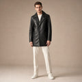 Ravenscroft | Leather Coat Notch Collar Black in Black – Premium Editorial