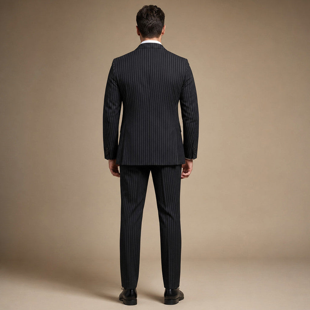 Ravon | Three Piece Suit Peak Lapel Black Black – Side Angle View
