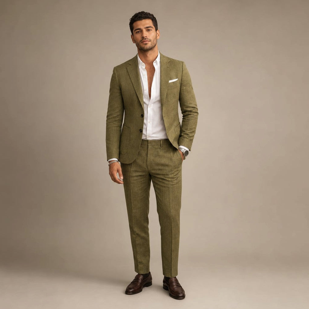 Ravorn | Trouser Blazer Set Slim Fit Tailored Two-Piece Khaki – Product Photo