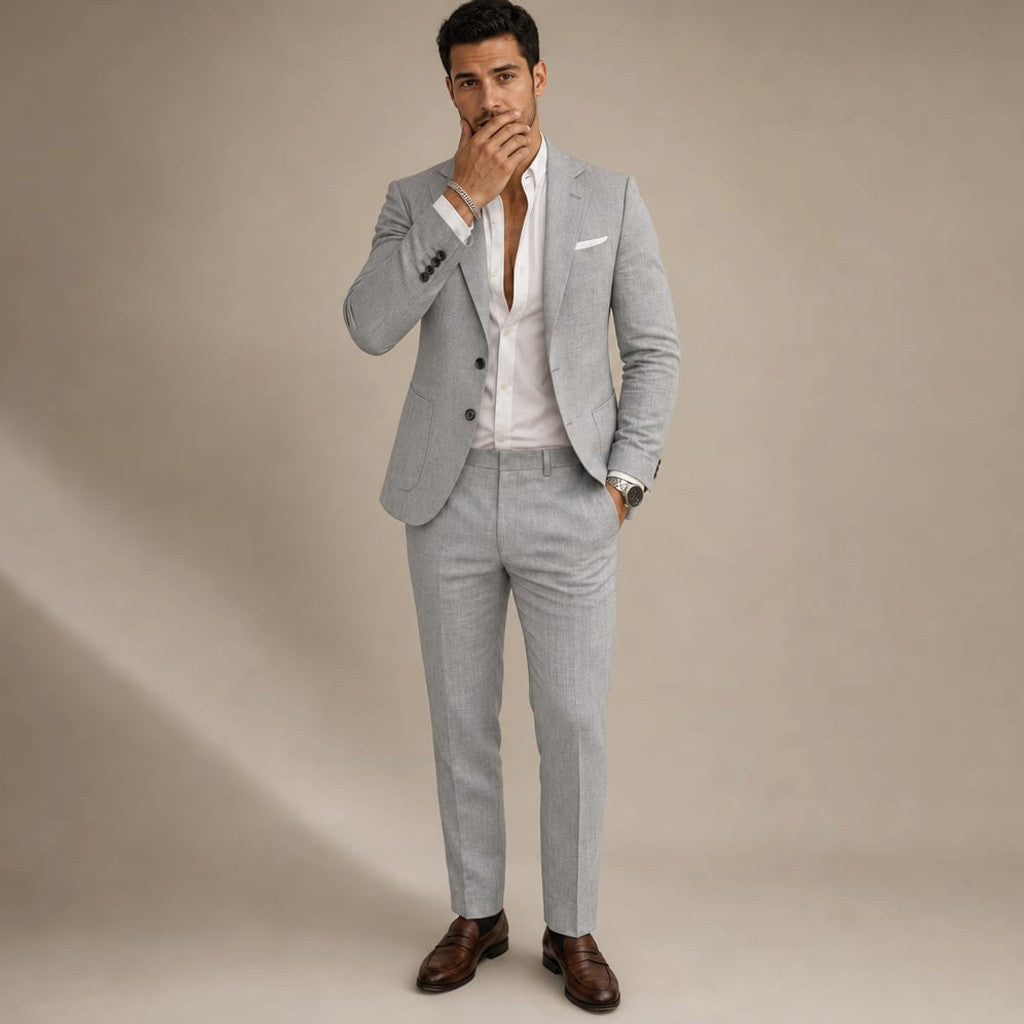 Ravorn | Trouser Blazer Set Slim Fit Tailored Two-Piece Light Grey – Product Photo