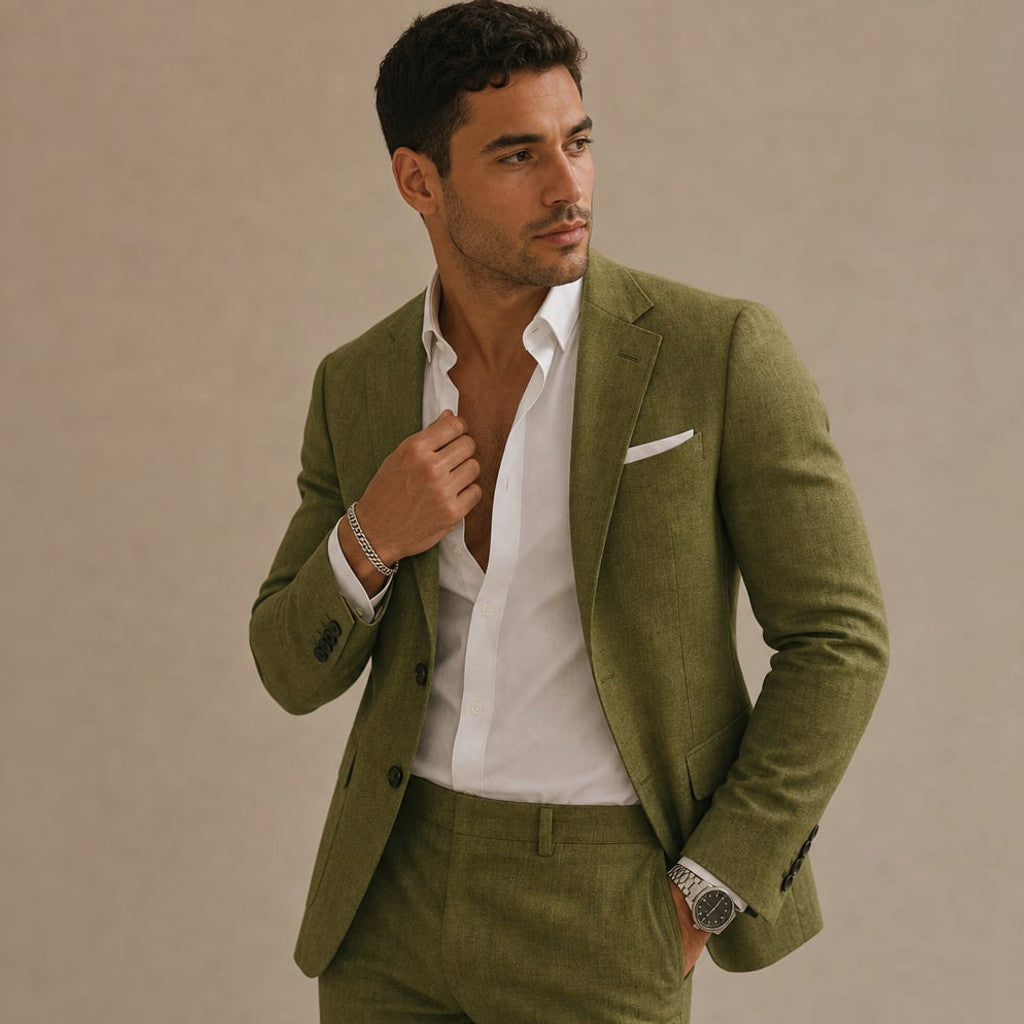 Ravorn | Trouser Blazer Set Slim Fit Tailored Two-Piece Olive Green – Side Angle View