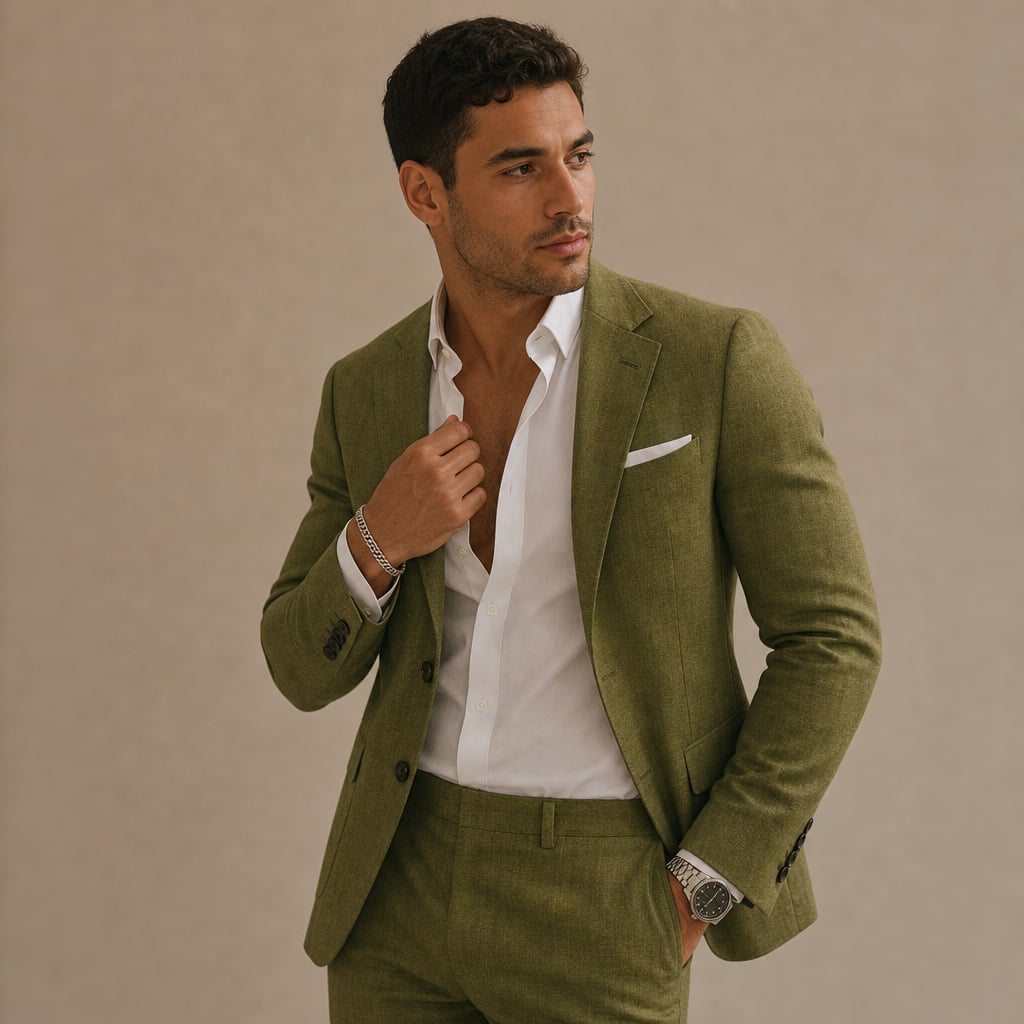 Ravorn | Trouser Blazer Set Slim Fit Tailored Two-Piece Olive Green – Side Angle View