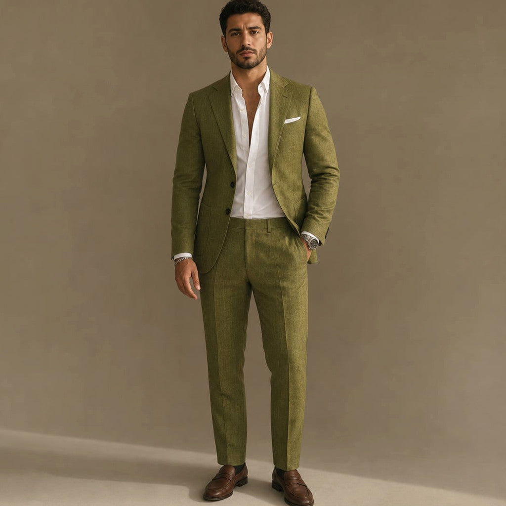 Ravorn | Trouser Blazer Set Slim Fit Tailored Two-Piece in Olive Green – Tomosino Premium Menswear