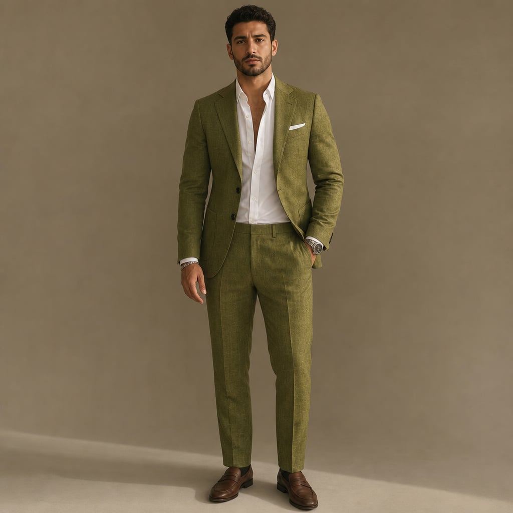Ravorn | Trouser Blazer Set Slim Fit Tailored Two-Piece in Olive Green – Tomosino Premium Menswear