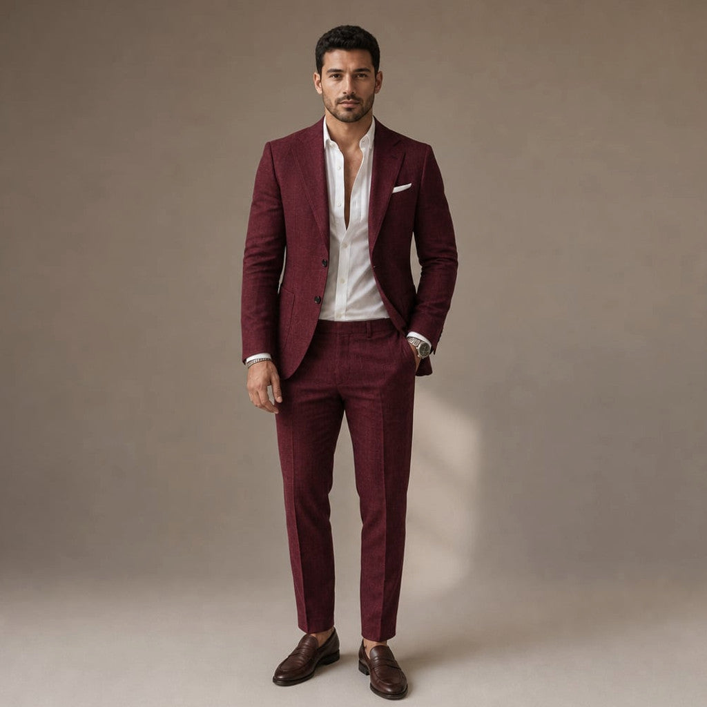 Ravorn | Trouser Blazer Set Slim Fit Tailored Two-Piece Wine Red – Product Photo